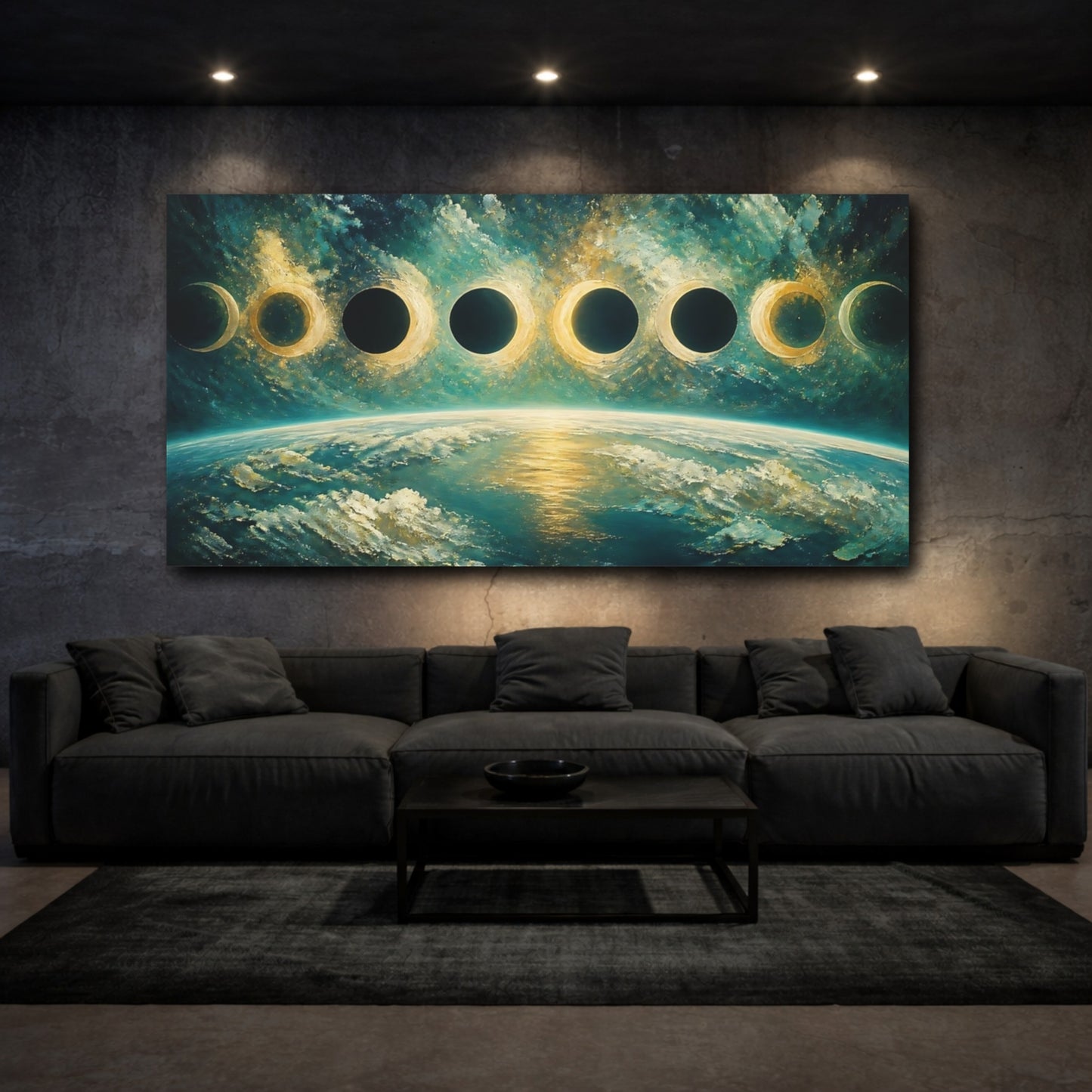 Mockup 3. Earth With Lunar Phases shown as canvas print