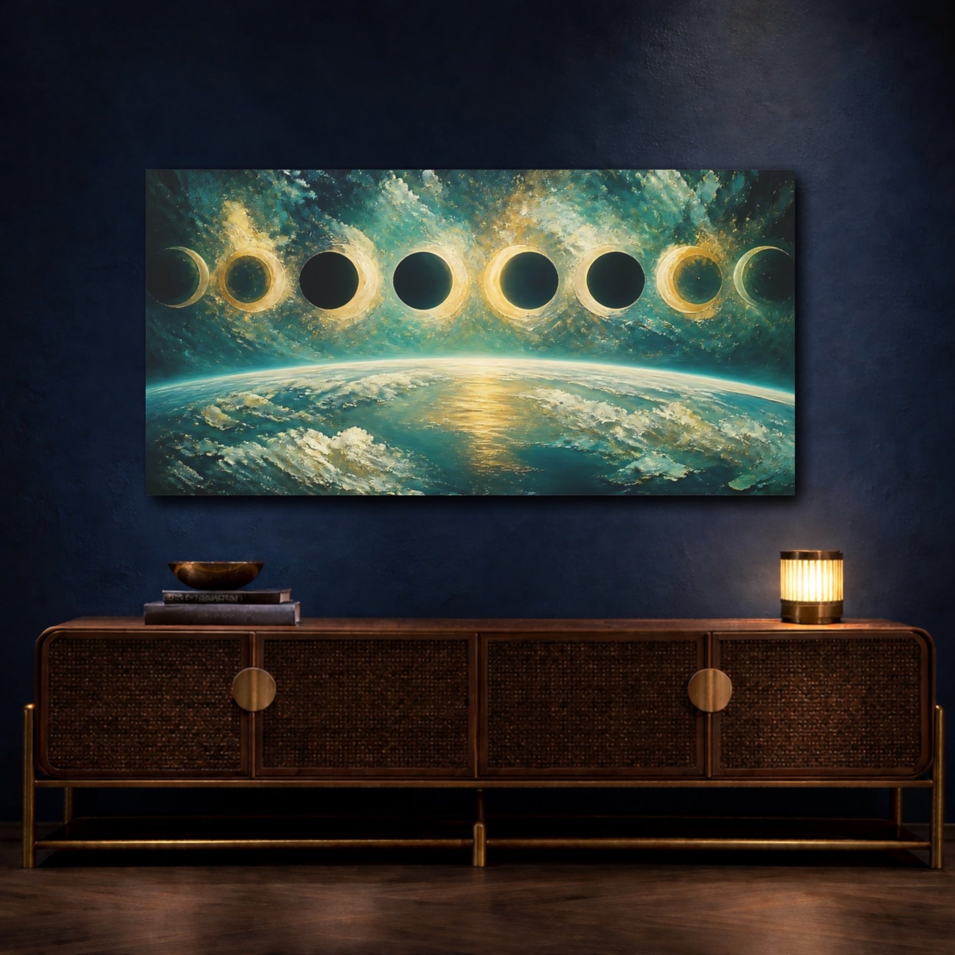 Mockup 4. Earth With Lunar Phases shown as canvas print