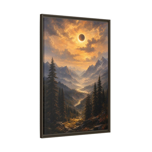 Main Mockup. Eclipse Over Mountain Valley shown as framed canvas print
