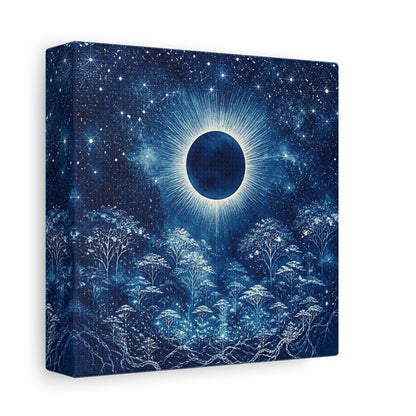 Side Mockup 2. Eclipsed Moon Over Forest shown as canvas print
