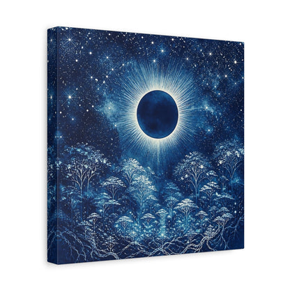 Side Mockup 8. Eclipsed Moon Over Forest shown as canvas print
