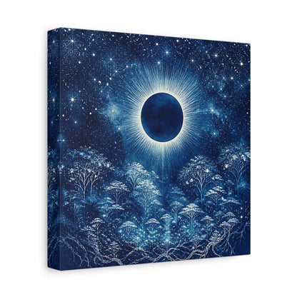 Side Mockup 9. Eclipsed Moon Over Forest shown as canvas print