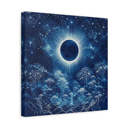 Side Mockup 7. Eclipsed Moon Over Forest shown as canvas print