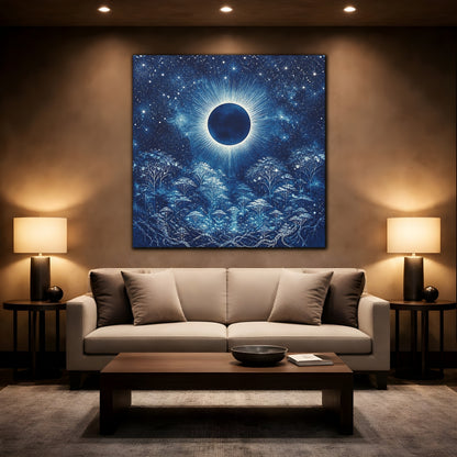 Mockup 2. Eclipsed Moon Over Forest shown as canvas print