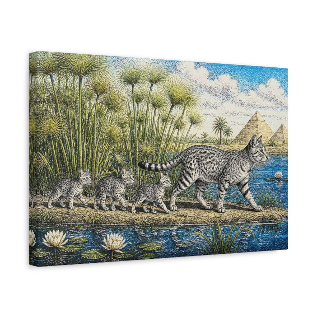 Side Mockup 4. Egyptian Mau Pets Parade shown as canvas print