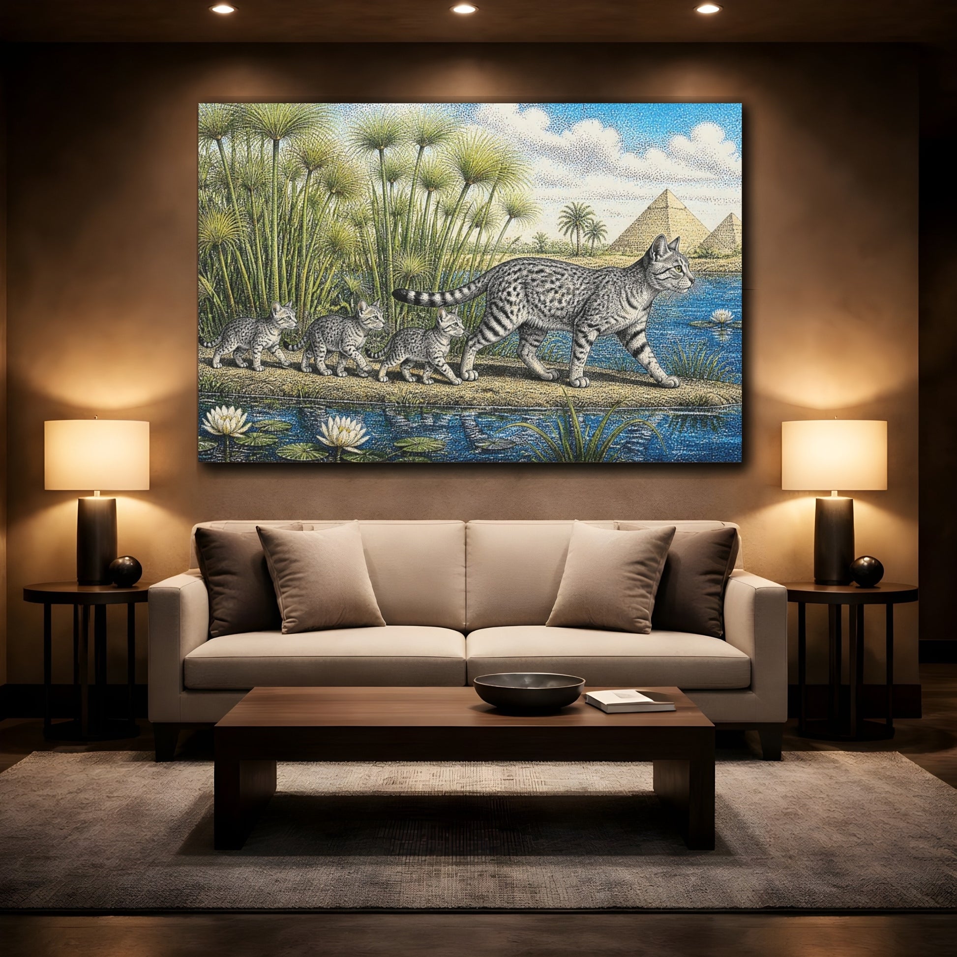 Mockup 2. Egyptian Mau Pets Parade shown as canvas print