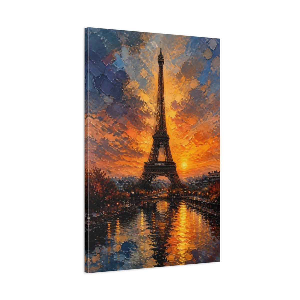 Main Mockup. Eiffel Tower Sunset Glow shown as canvas print