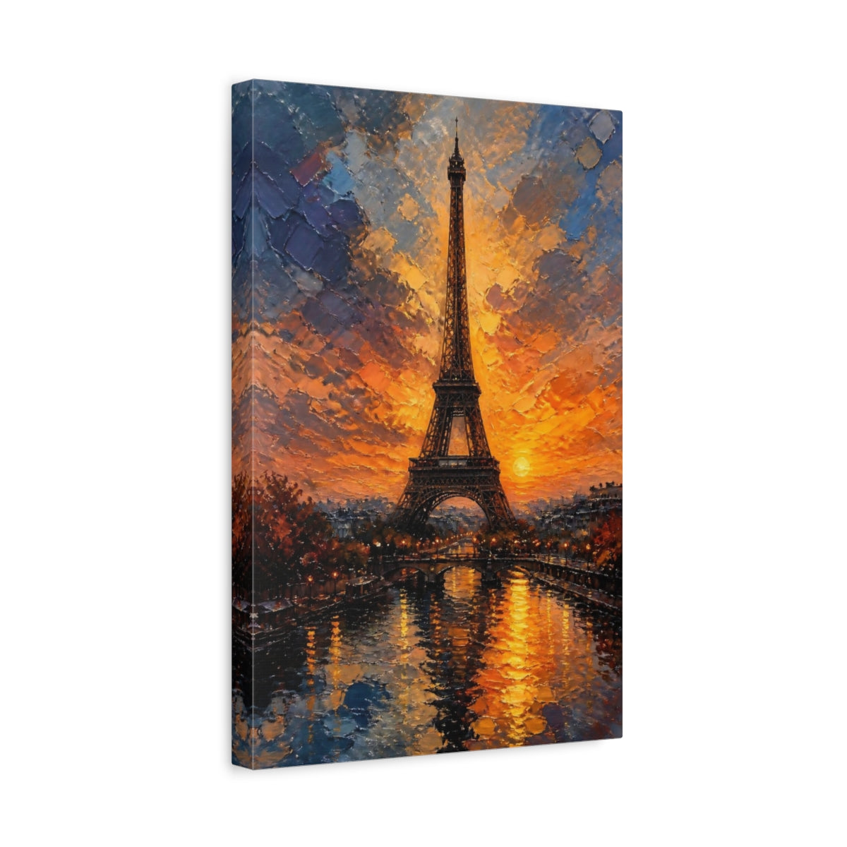 Side Mockup 4. Eiffel Tower Sunset Glow shown as canvas print