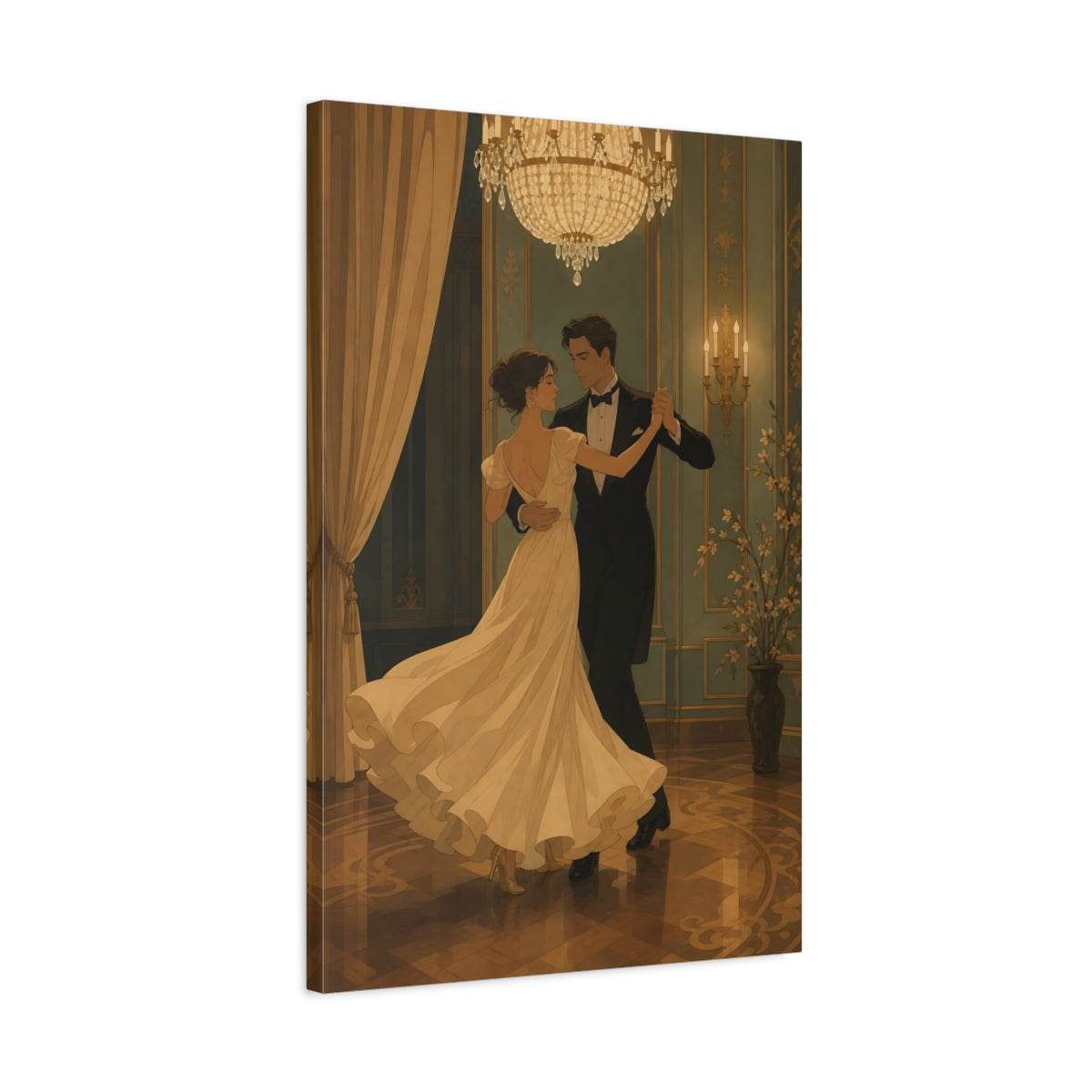 Side Mockup 2. Elegant Ballroom Waltz shown as canvas print