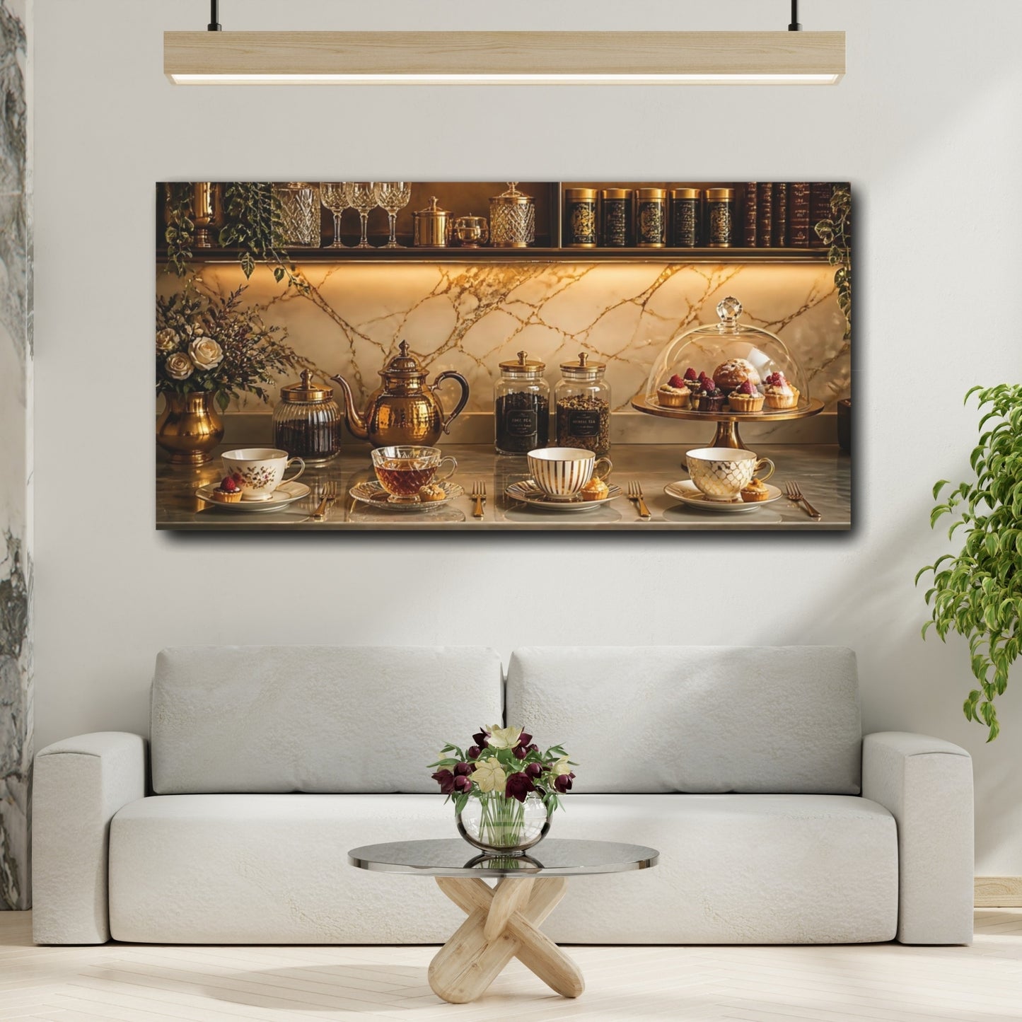 Mockup 2. Elegant Golden Tea Service shown as canvas print