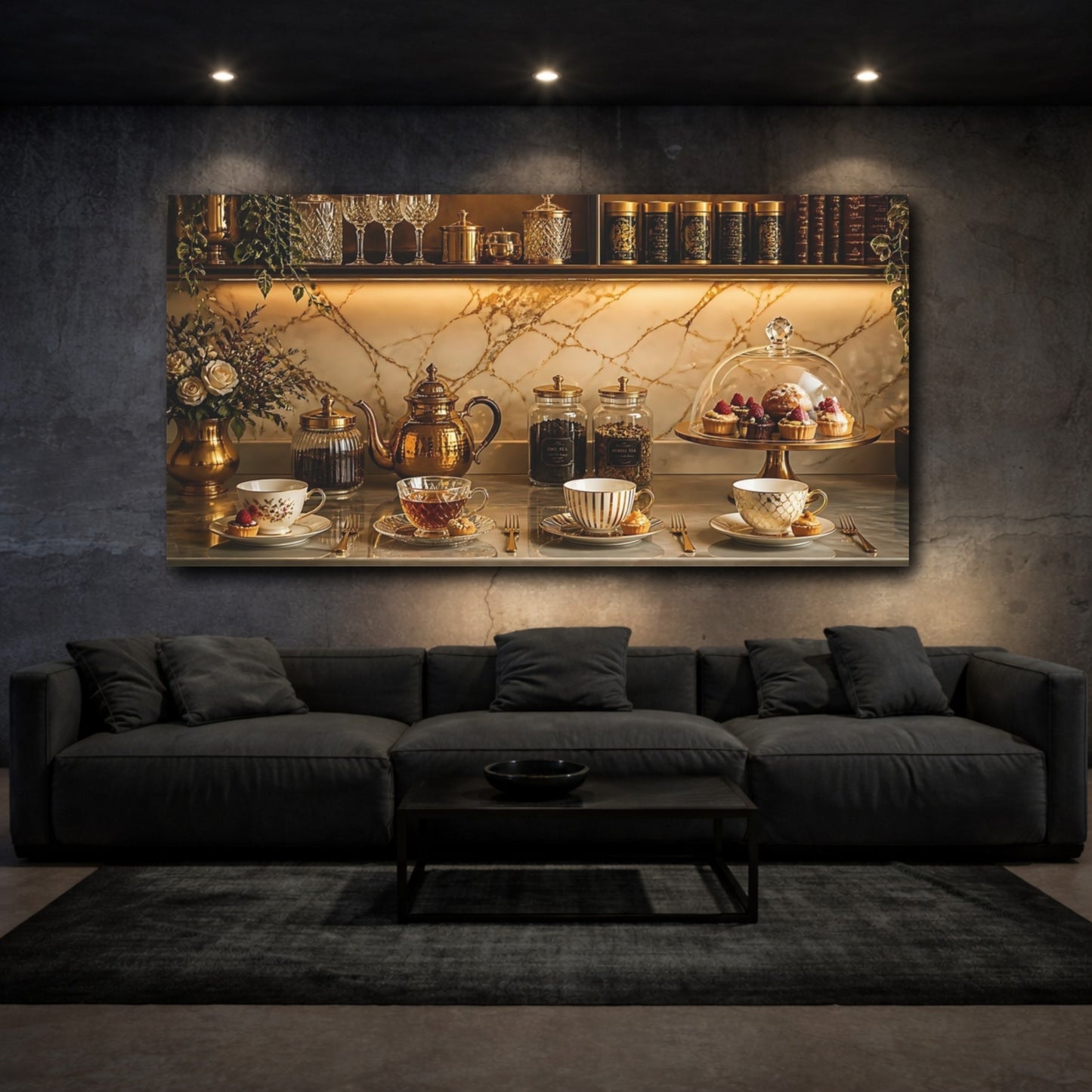 Mockup 3. Elegant Golden Tea Service shown as canvas print