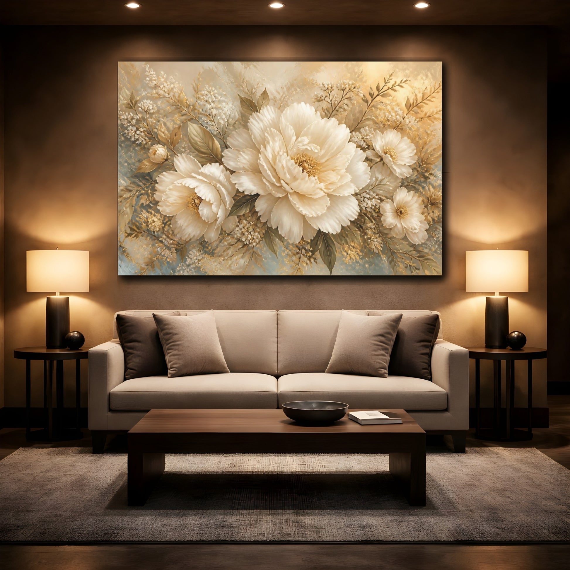 Mockup 2. Elegant Ivory Peonies shown as canvas print