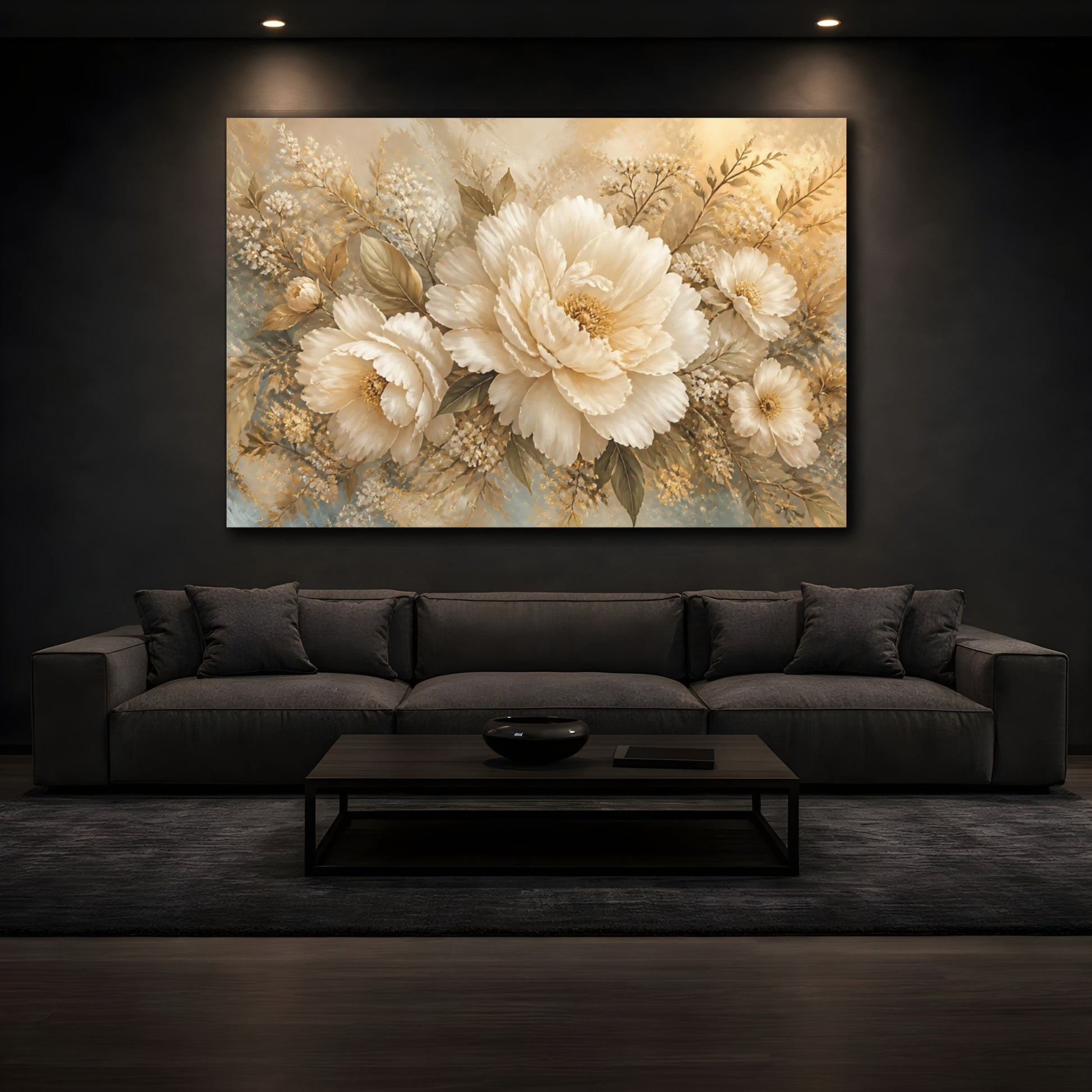 Mockup 3. Elegant Ivory Peonies shown as canvas print