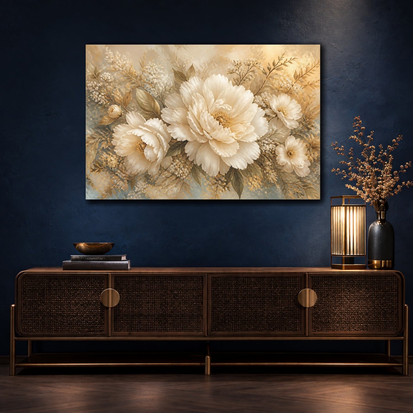 Mockup 4. Elegant Ivory Peonies shown as canvas print