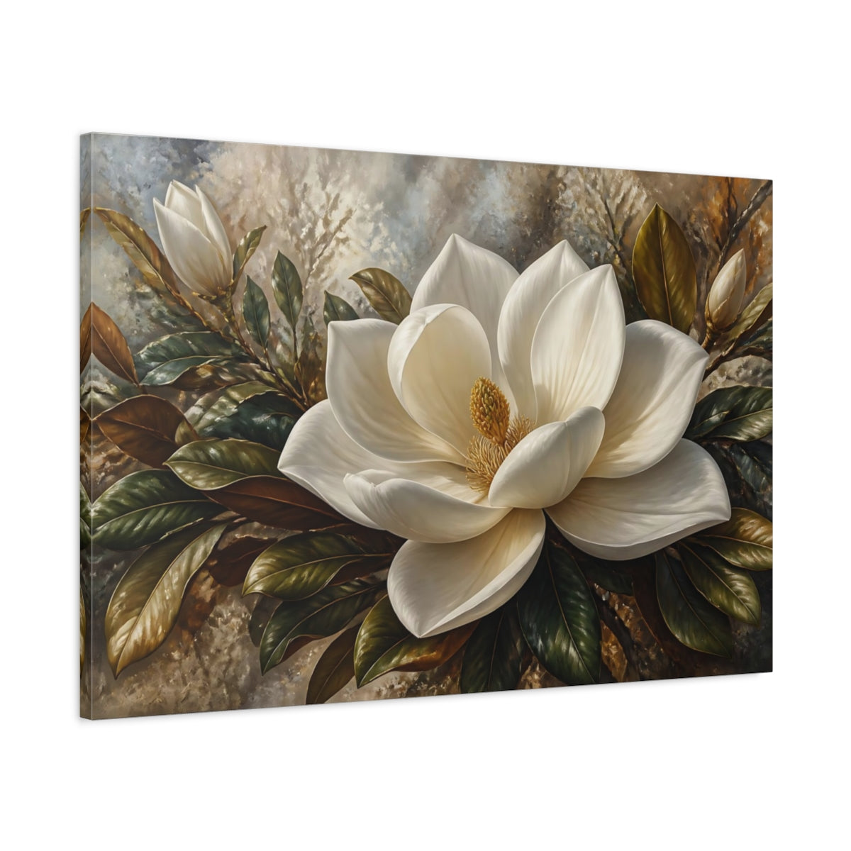 Main Mockup. Elegant White Magnolia shown as canvas print