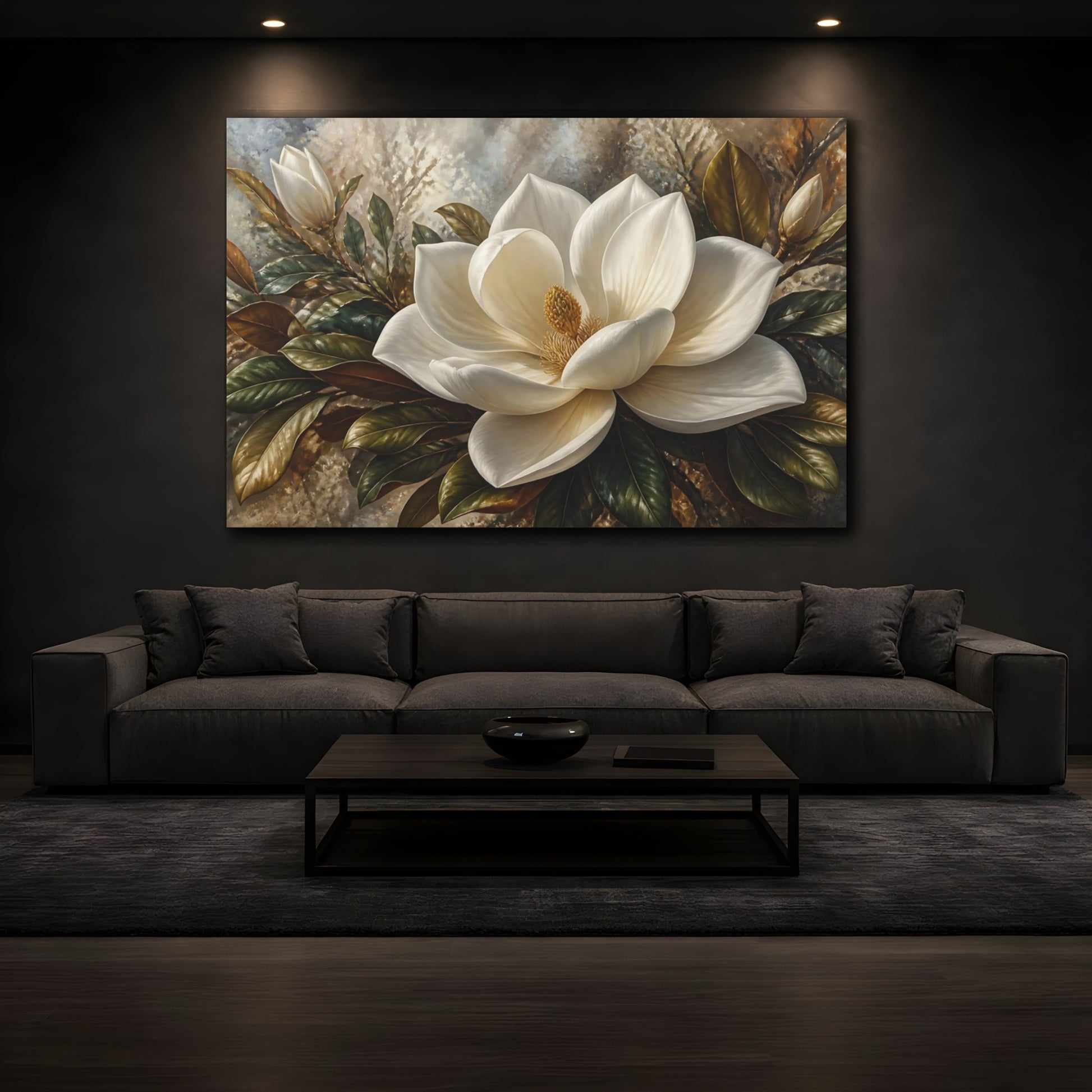 Mockup 3. Elegant White Magnolia shown as canvas print