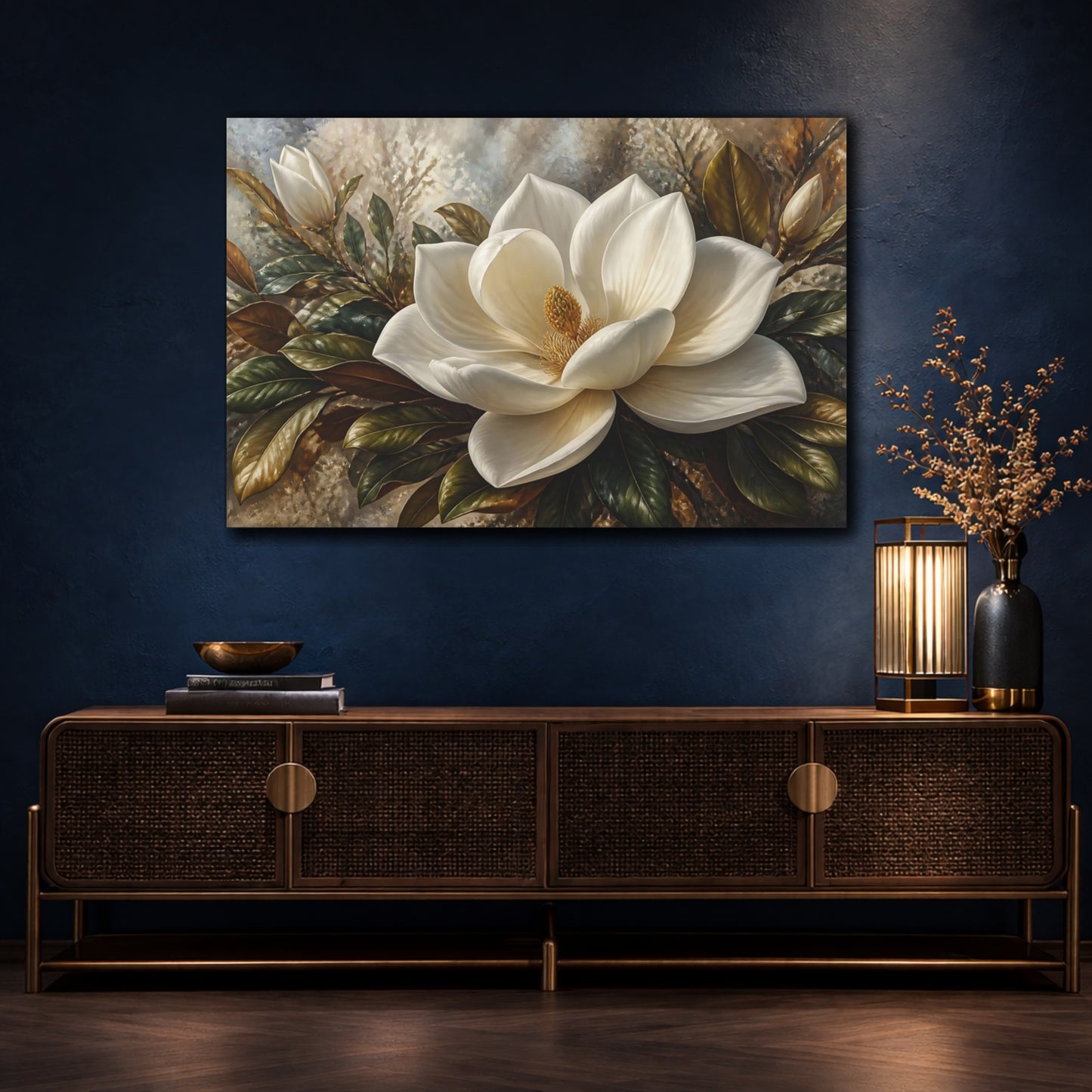 Mockup 4. Elegant White Magnolia shown as canvas print