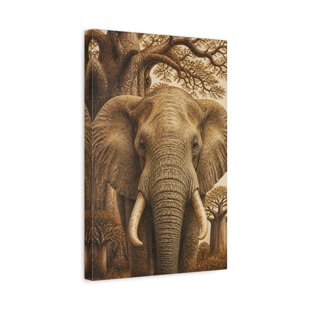Side Mockup 4. Elephant Animals Illustration shown as canvas print
