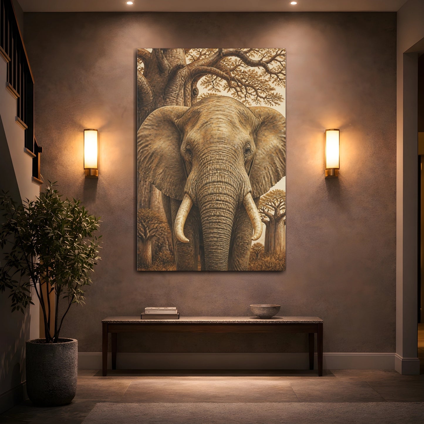 Mockup 2. Elephant Animals Illustration shown as canvas print