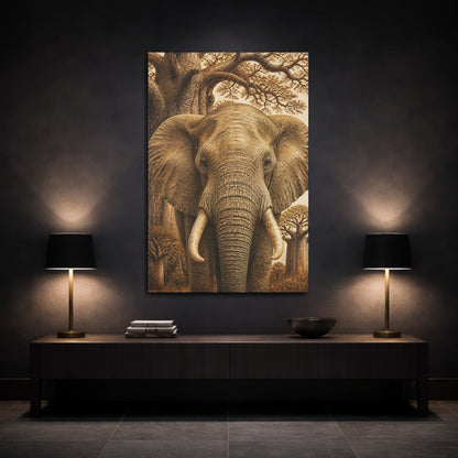 Mockup 3. Elephant Animals Illustration shown as canvas print