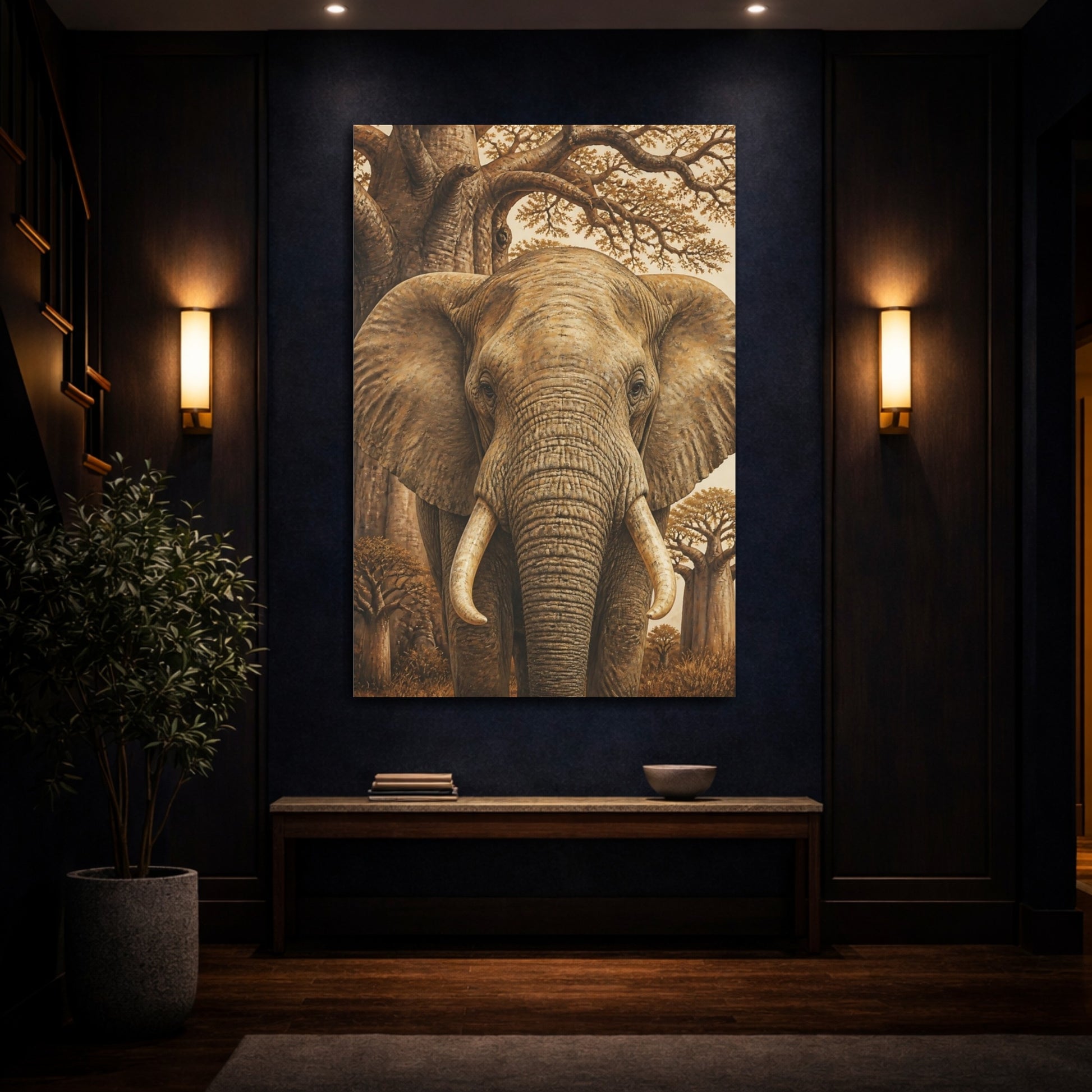 Mockup 4. Elephant Animals Illustration shown as canvas print