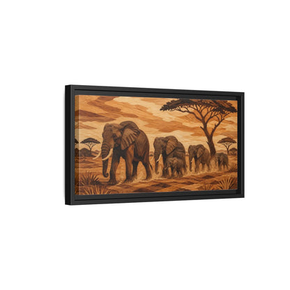Side Mockup 8. Elephant Family Crossing shown as framed canvas print