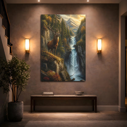 Mockup 2. Elk At Waterfall Animals shown as canvas print