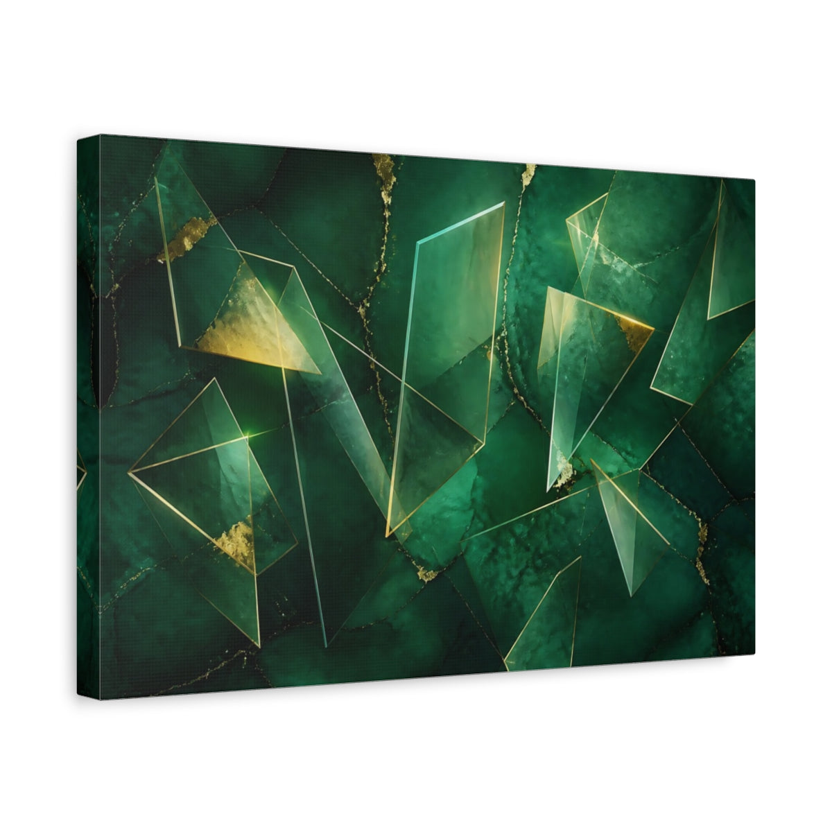 Side Mockup 4. Emerald Geometric Prisms shown as canvas print