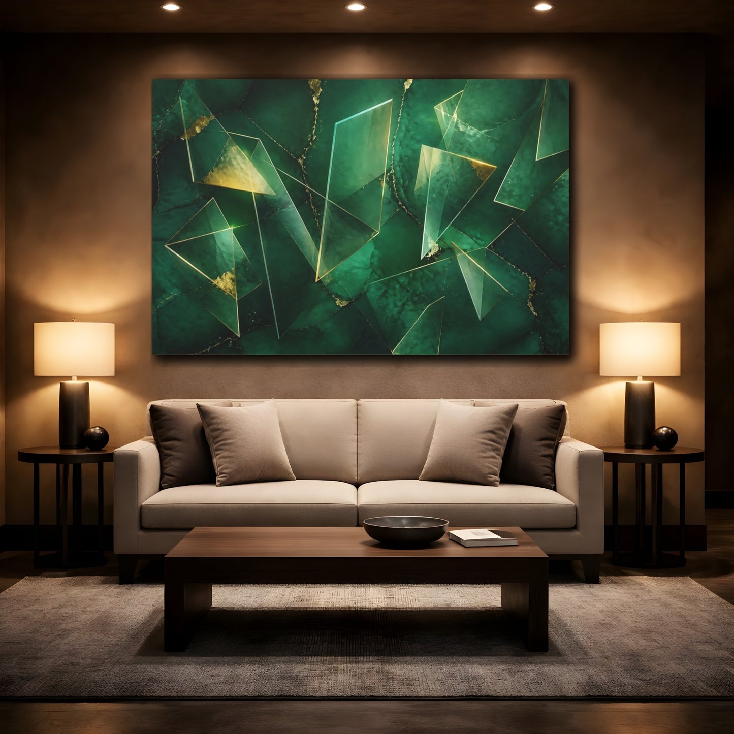 Mockup 2. Emerald Geometric Prisms shown as canvas print