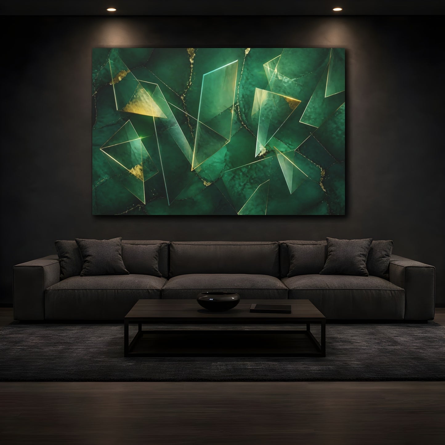 Mockup 3. Emerald Geometric Prisms shown as canvas print