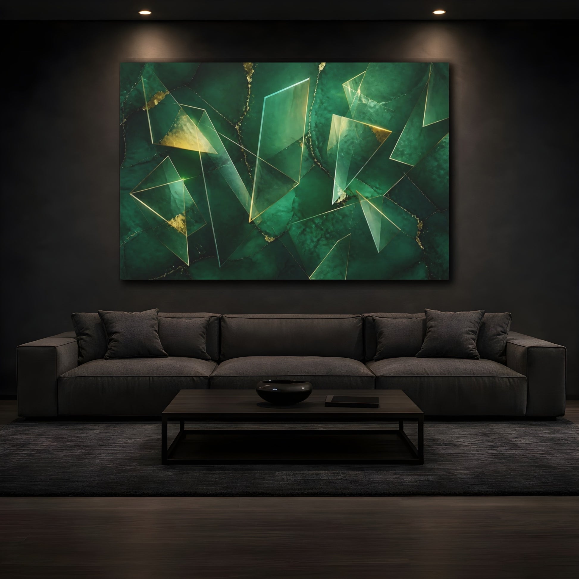 Mockup 3. Emerald Geometric Prisms shown as canvas print