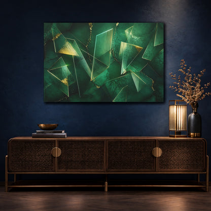 Mockup 4. Emerald Geometric Prisms shown as canvas print