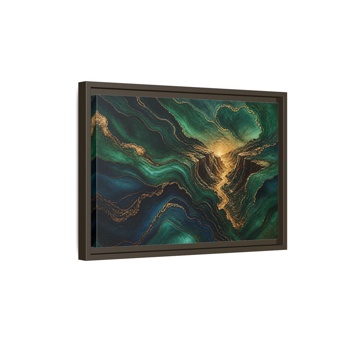 Side Mockup 5. Emerald Gold Canyon shown as framed canvas print