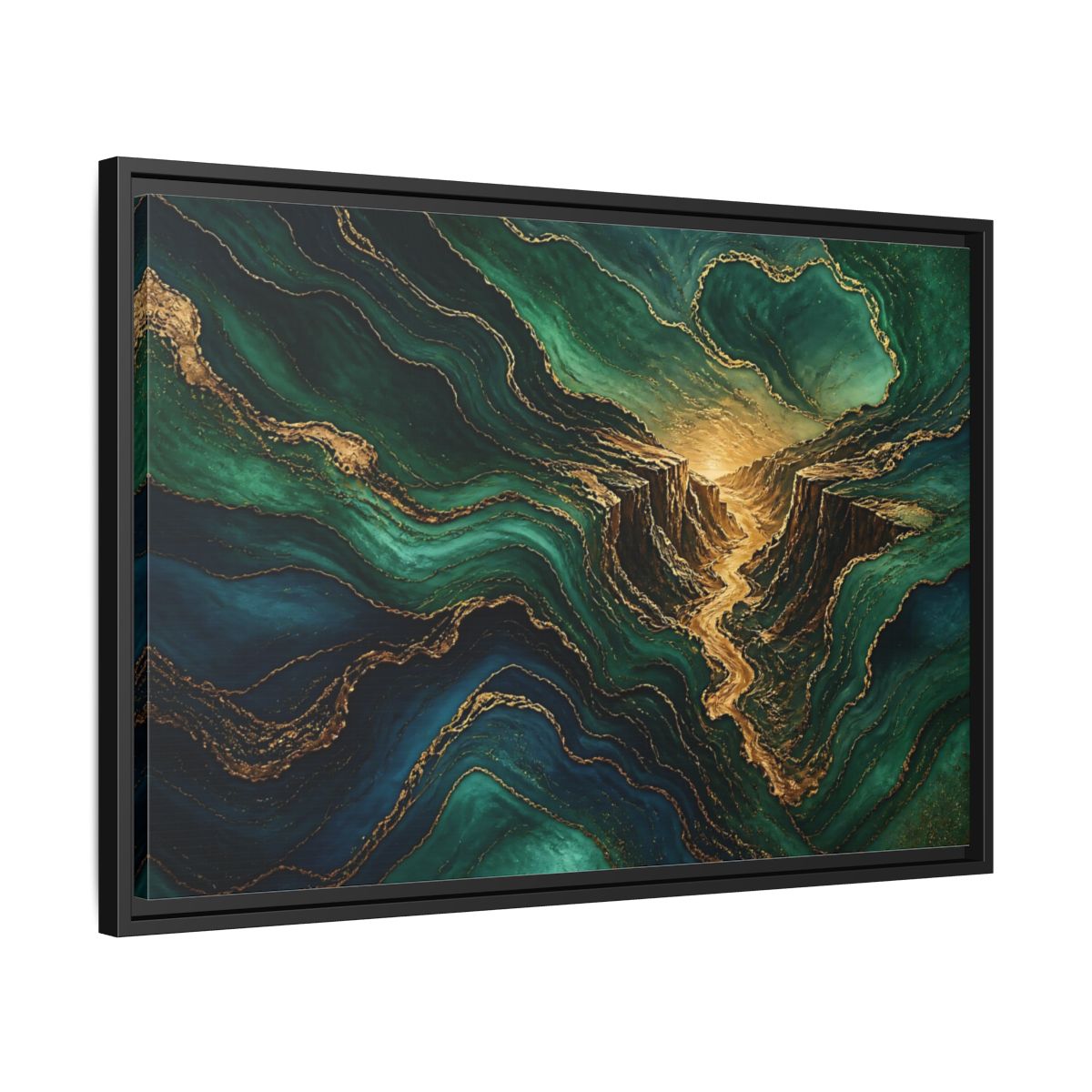 Side Mockup 14. Emerald Gold Canyon shown as framed canvas print