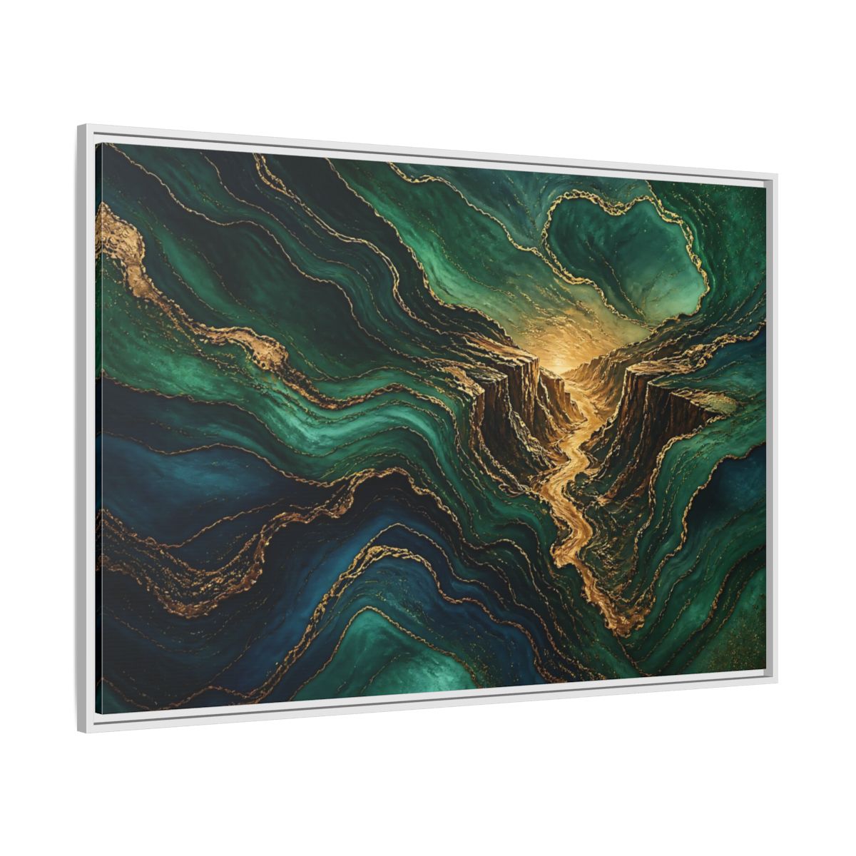 Side Mockup 7. Emerald Gold Canyon shown as framed canvas print