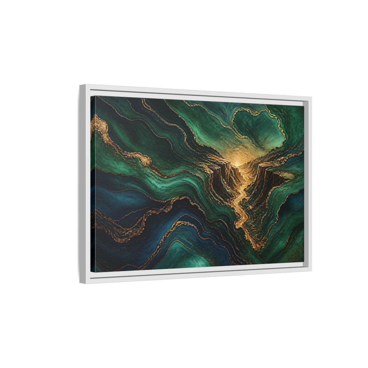 Side Mockup 1. Emerald Gold Canyon shown as framed canvas print
