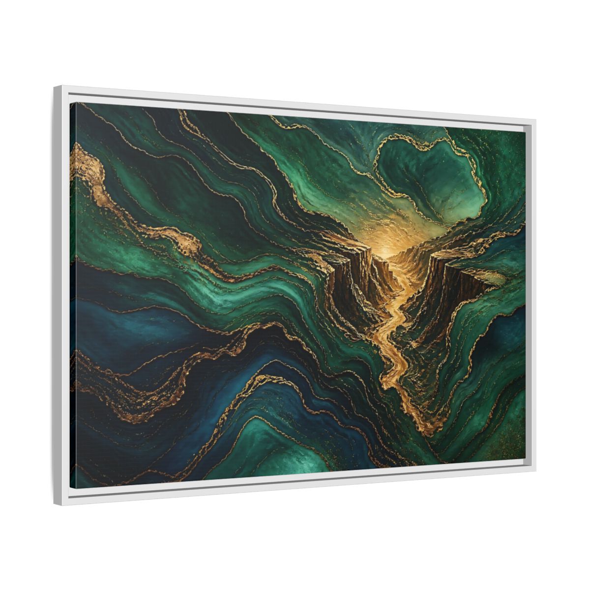 Side Mockup 9. Emerald Gold Canyon shown as framed canvas print
