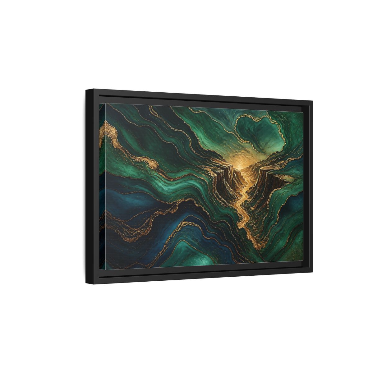Side Mockup 6. Emerald Gold Canyon shown as framed canvas print
