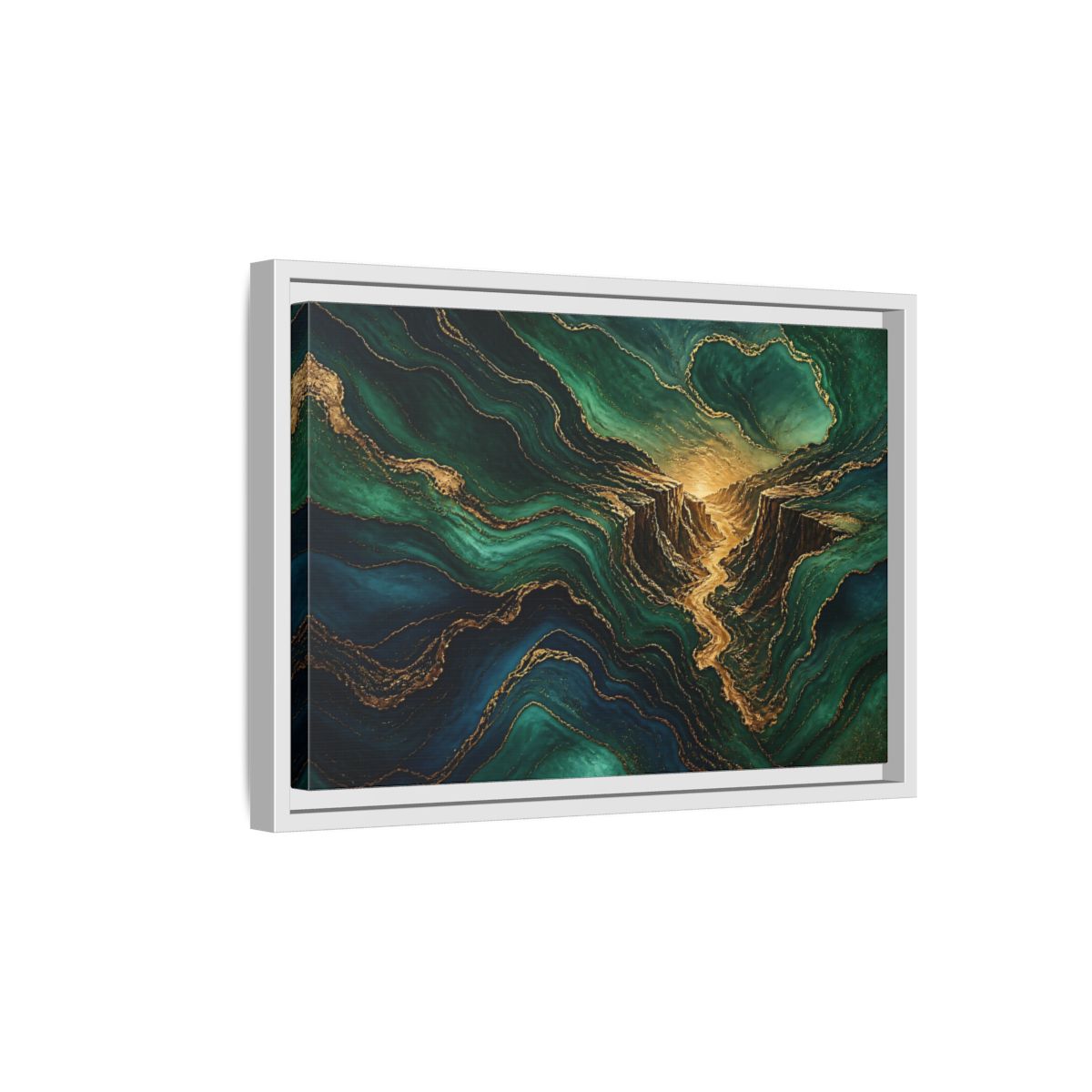 Side Mockup 4. Emerald Gold Canyon shown as framed canvas print