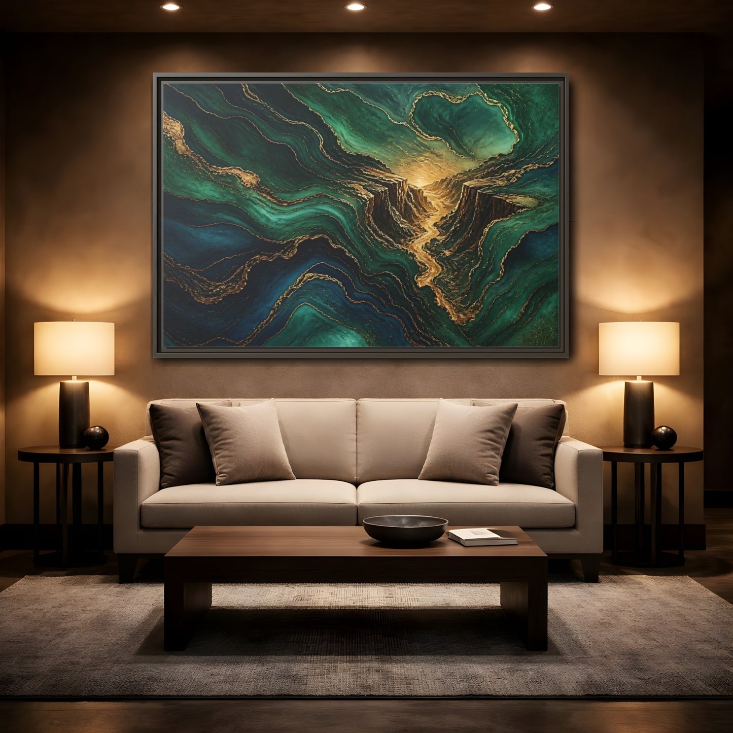 Mockup 2. Emerald Gold Canyon shown as framed canvas print