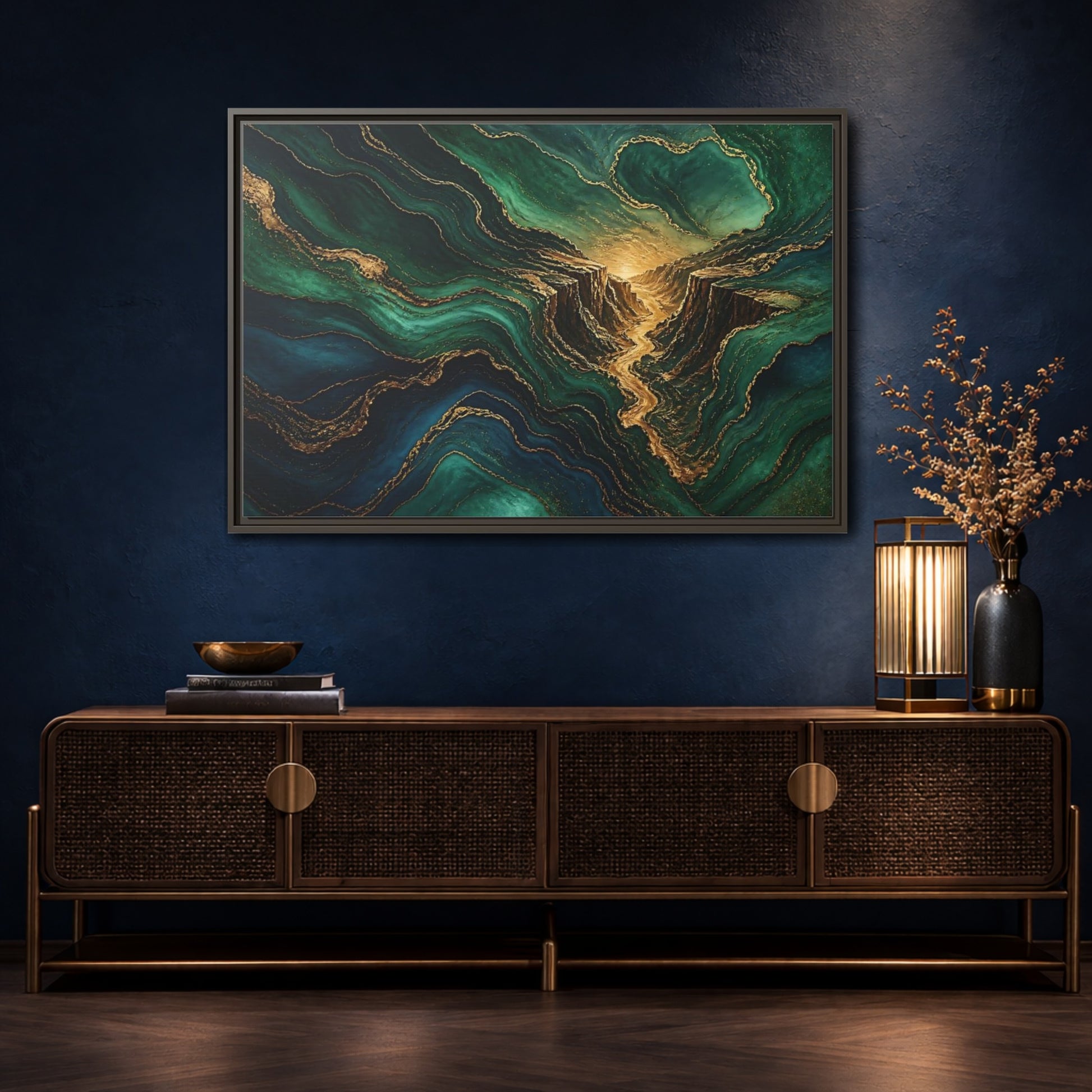Mockup 4. Emerald Gold Canyon shown as framed canvas print