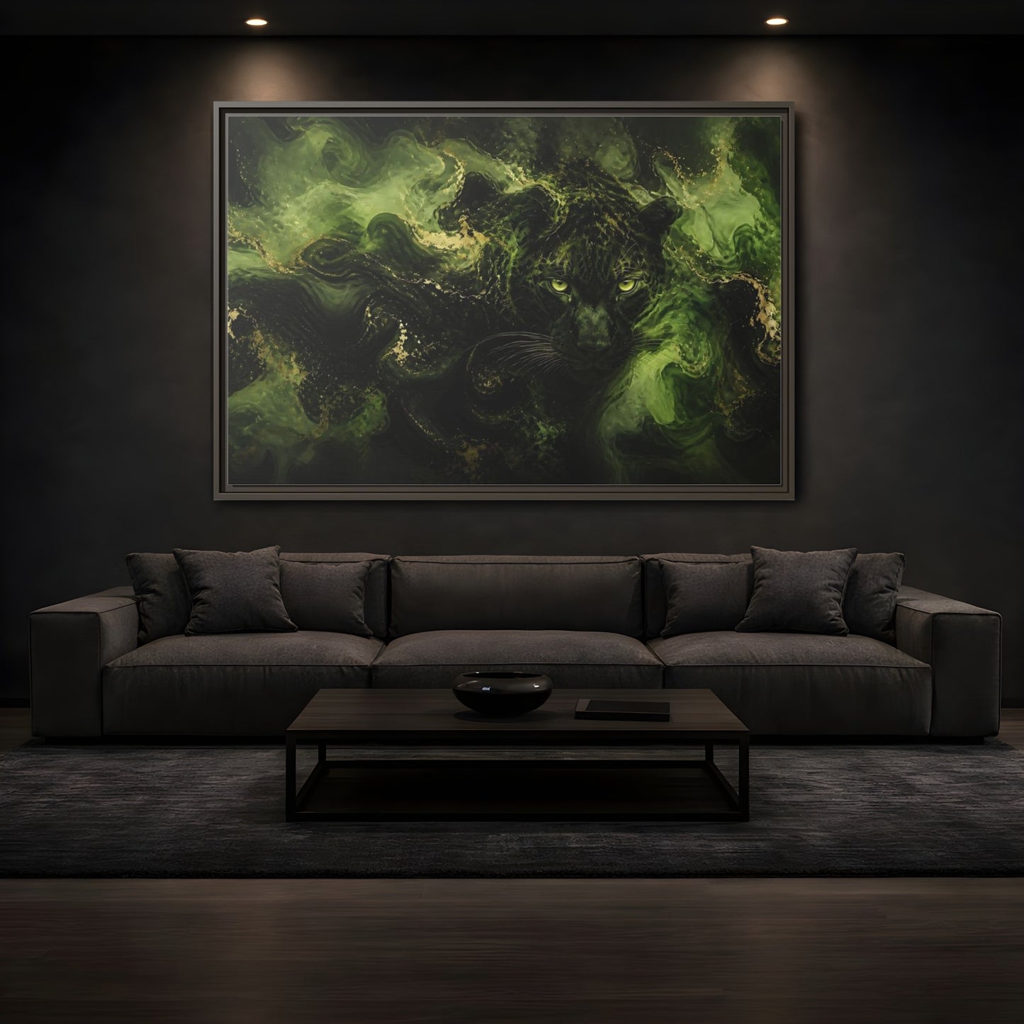 Mockup 3. Emerald Jungle Cat shown as framed canvas print