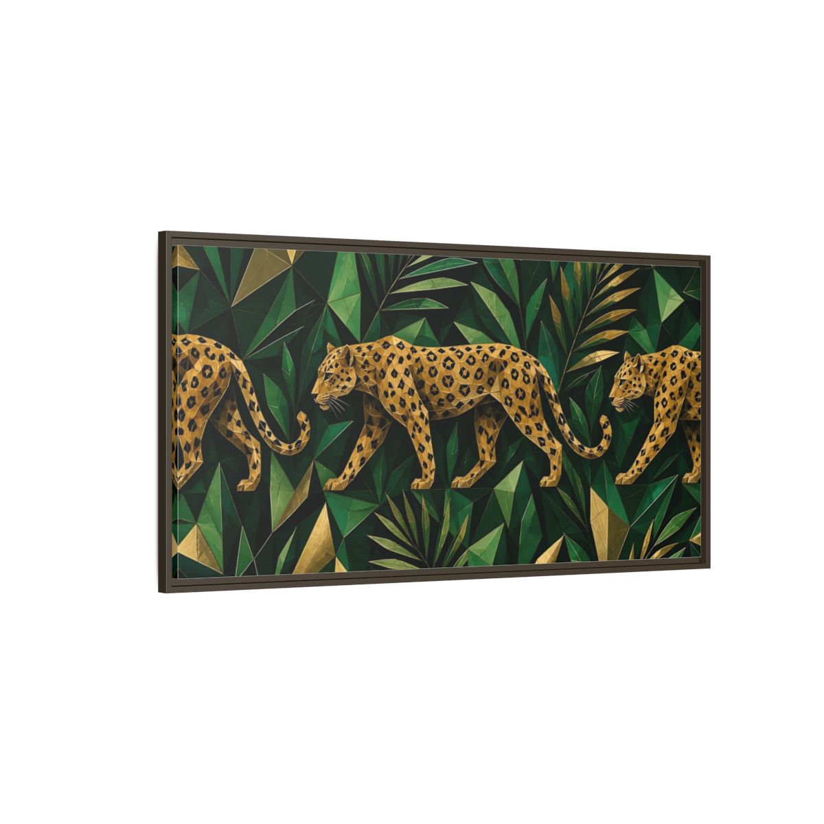 Side Mockup 4. Emerald Jungle Leopard shown as framed canvas print