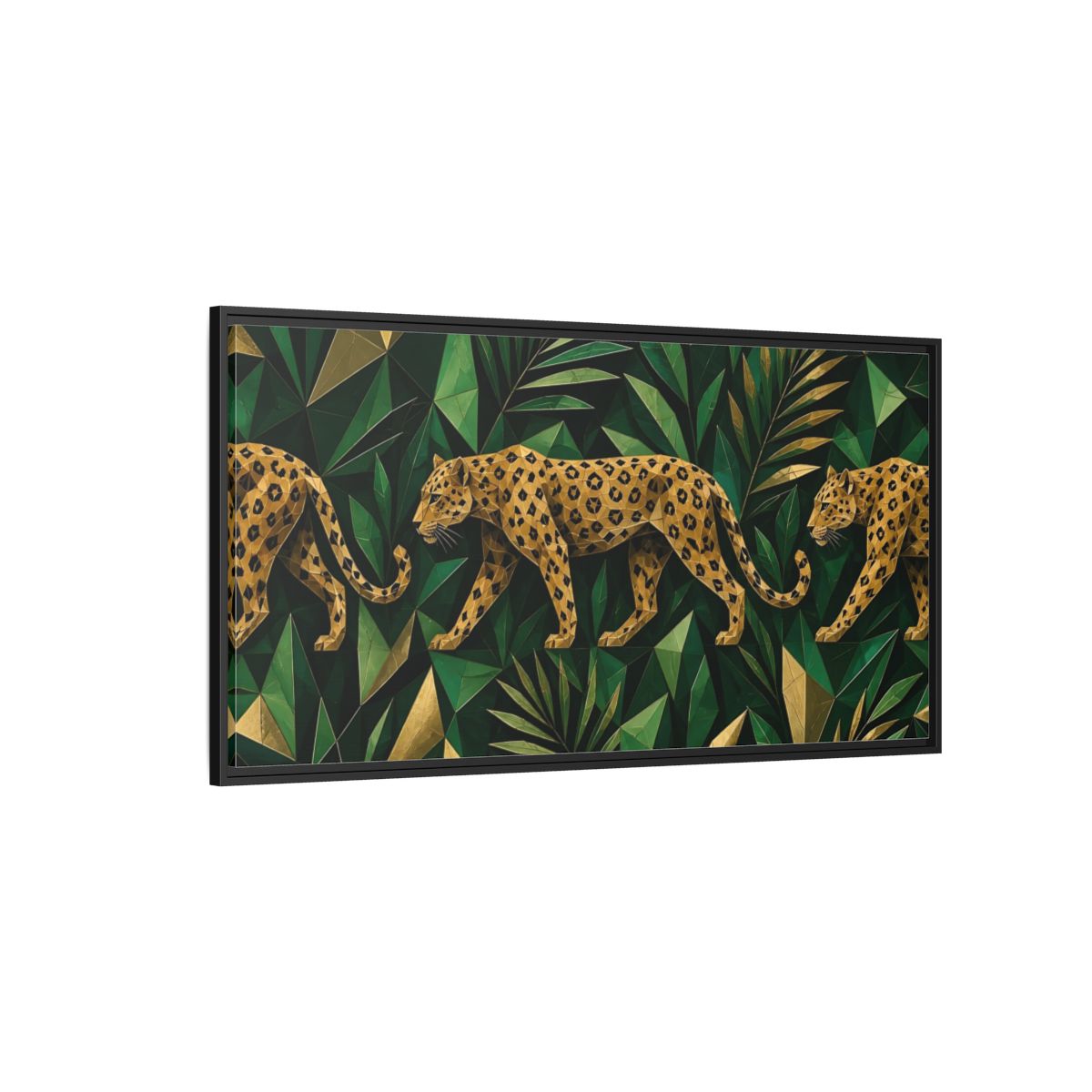Side Mockup 5. Emerald Jungle Leopard shown as framed canvas print