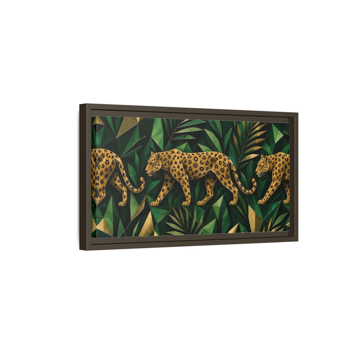 Side Mockup 7. Emerald Jungle Leopard shown as framed canvas print
