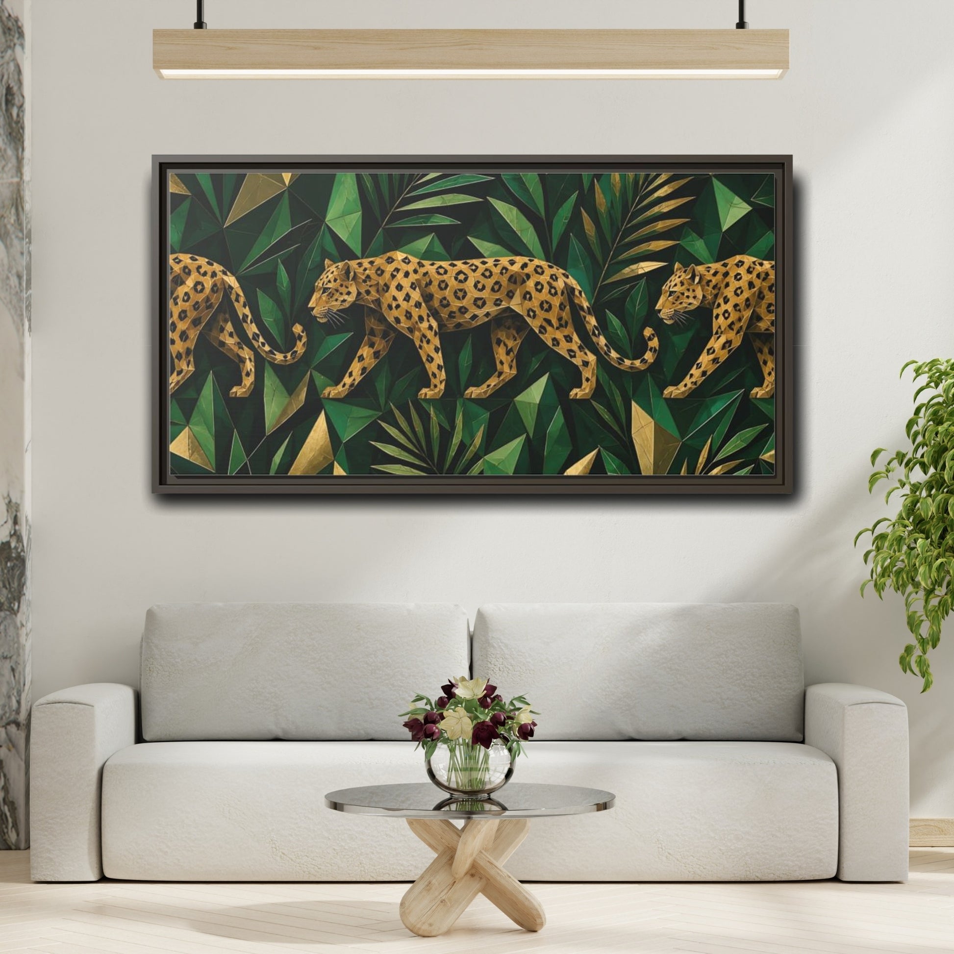 Mockup 2. Emerald Jungle Leopard shown as framed canvas print