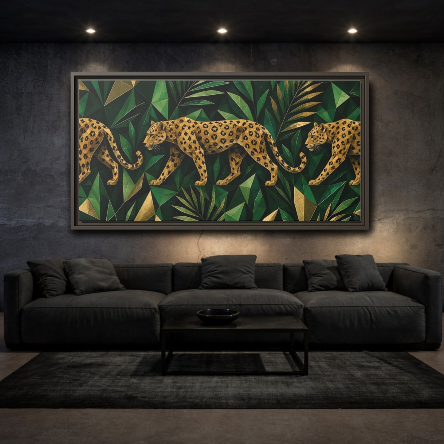 Mockup 3. Emerald Jungle Leopard shown as framed canvas print