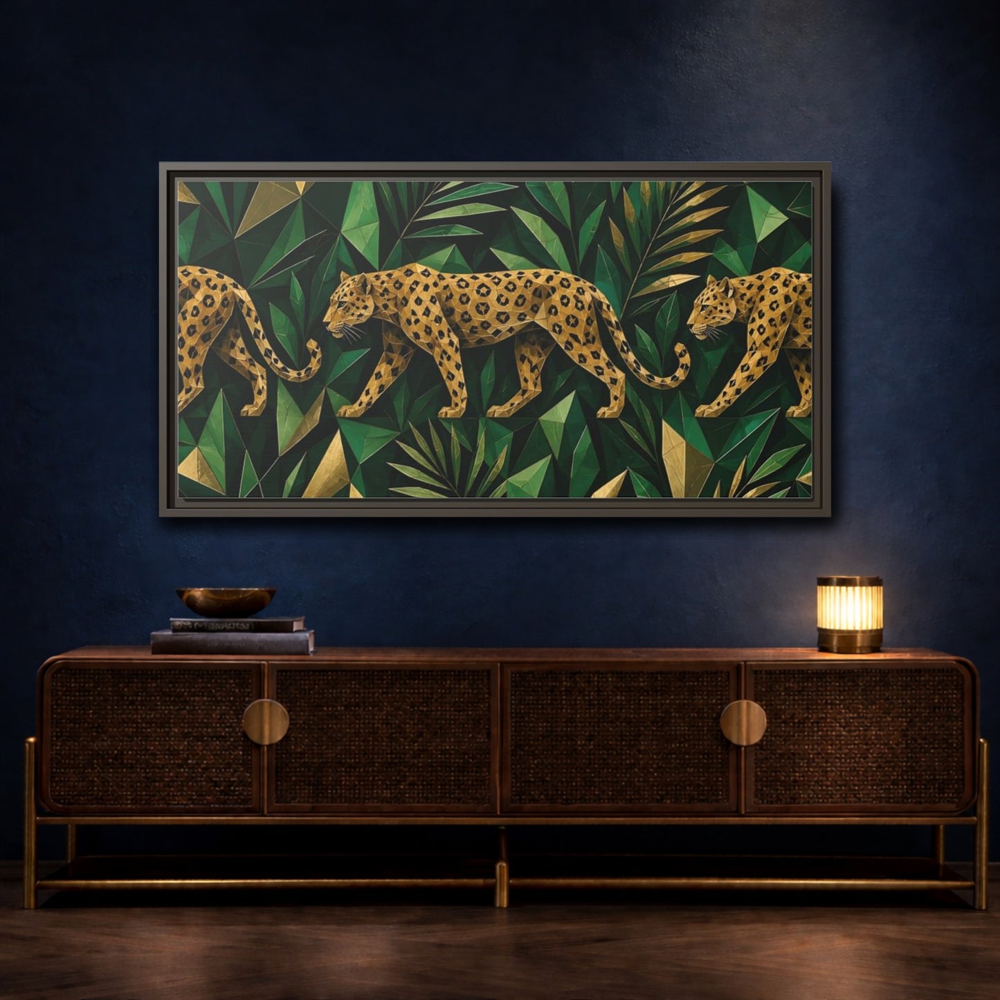 Mockup 4. Emerald Jungle Leopard shown as framed canvas print