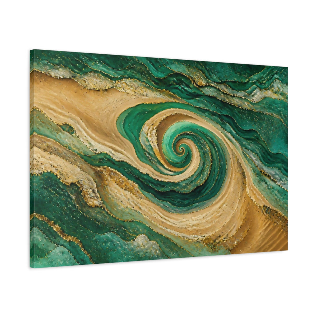 Main Mockup. Emerald Spiral Geode shown as canvas print