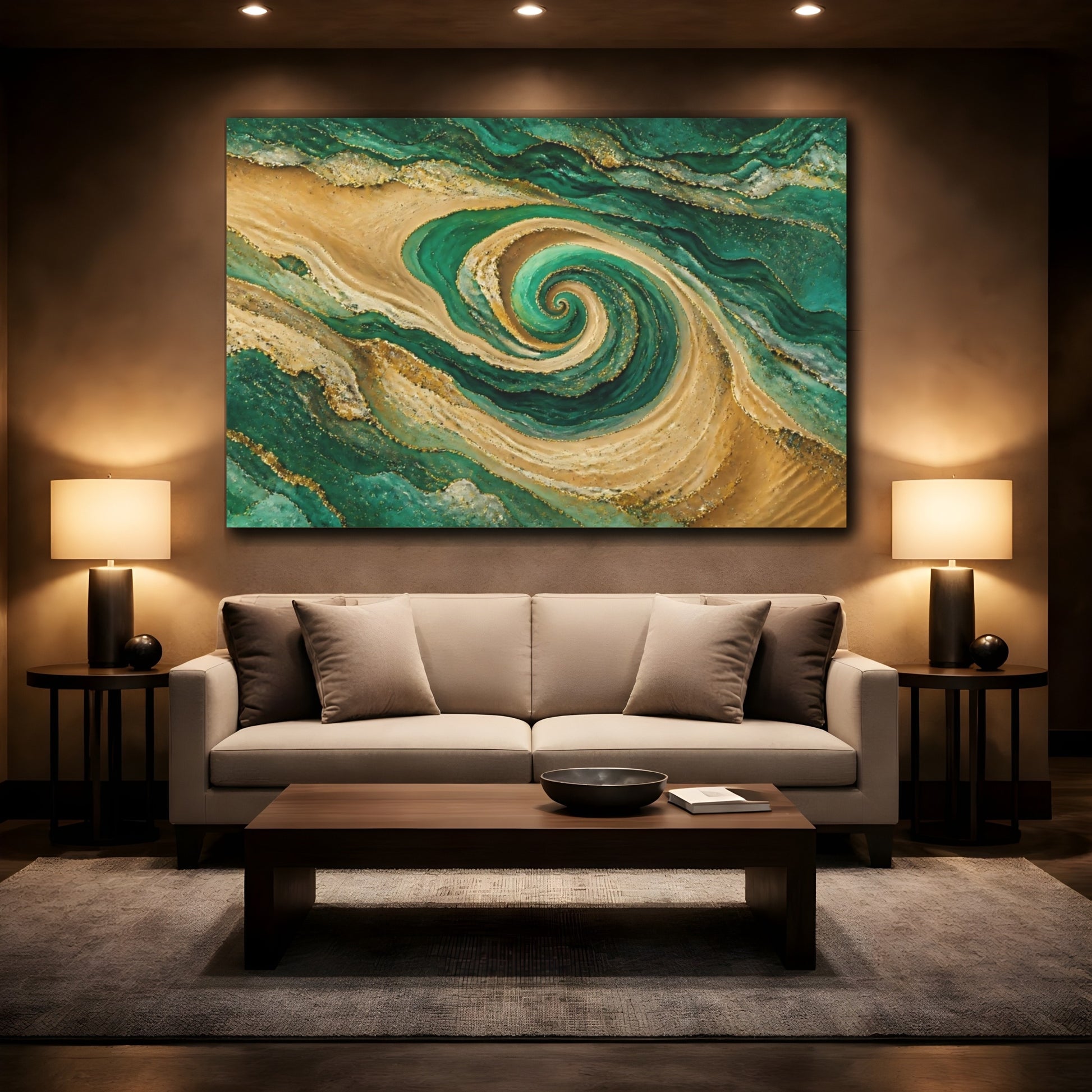 Mockup 2. Emerald Spiral Geode shown as canvas print